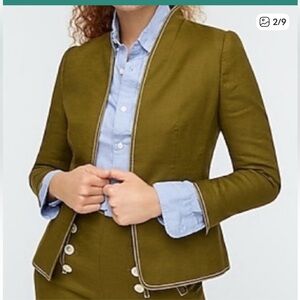 J. Crew Olive Topstitched Open-Front Blazer